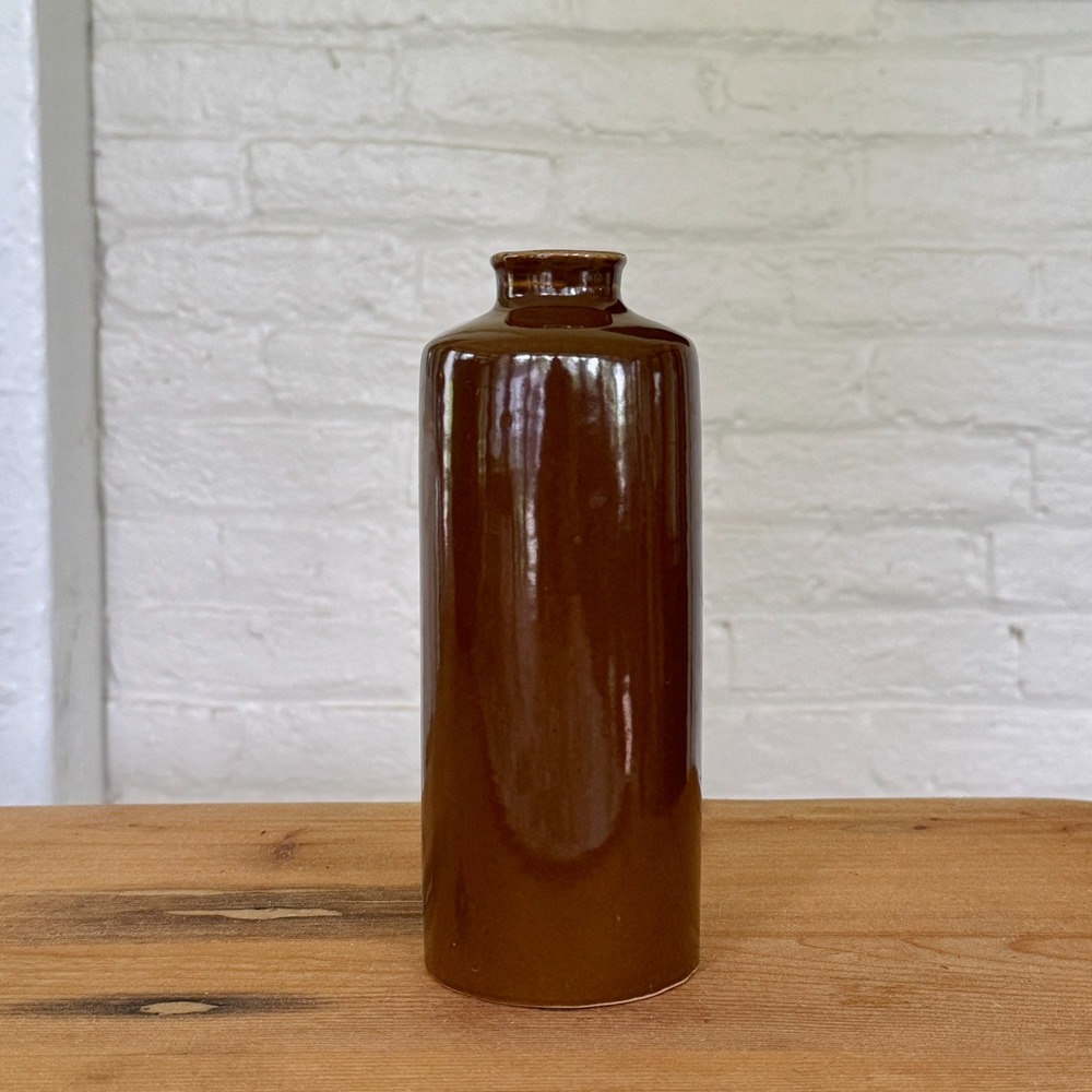 Artisan Brown Glazed Ceramic Bud Vase Minimalist Cylindrical Studio Pottery